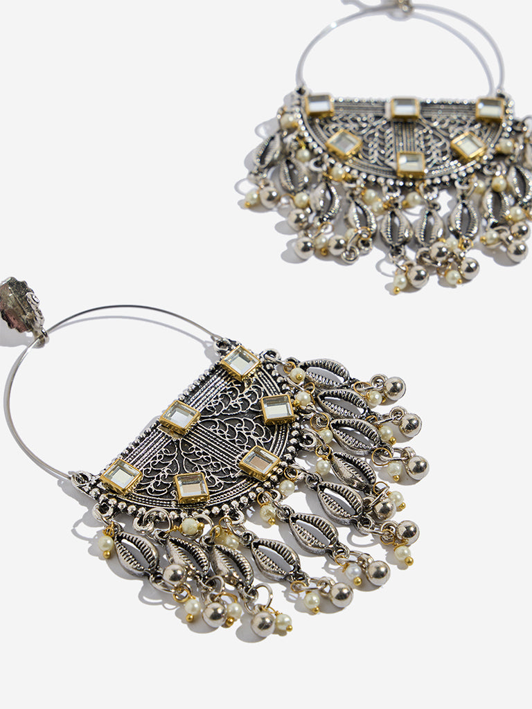 Westside Accessories Gold & Silver Oxidised Chandbali Earrings