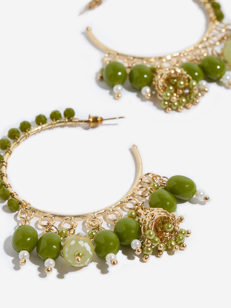 Westside Accessories Olive Beaded Half Hoop Earrings