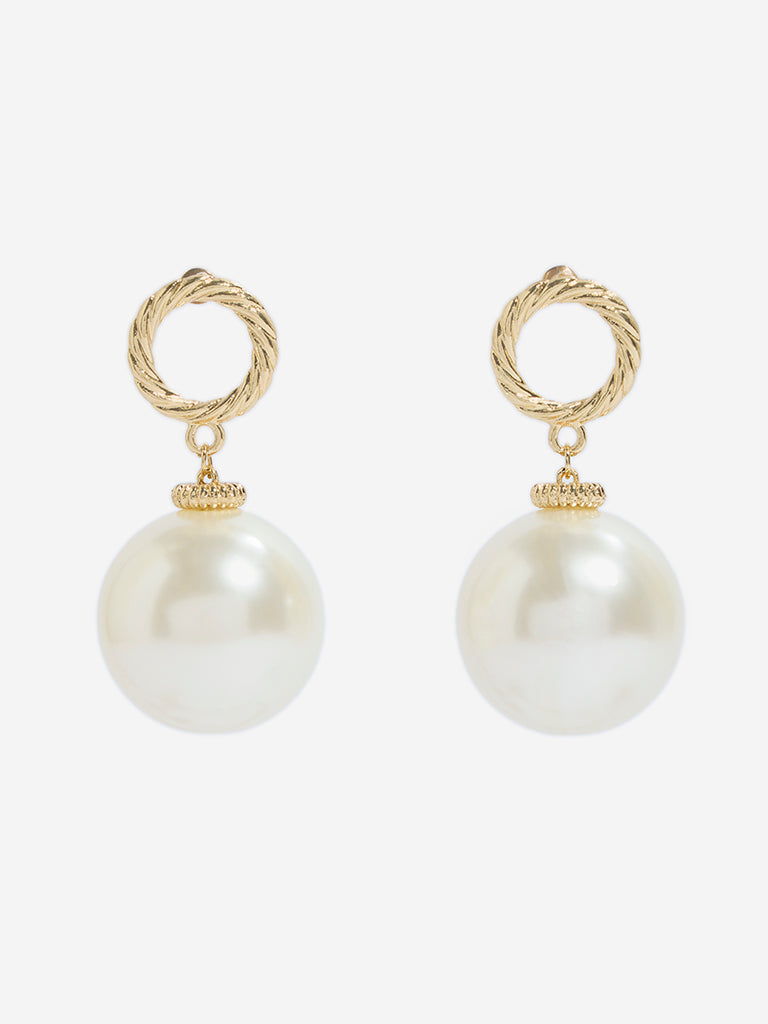 Westside Accessories Gold & White Pearl Stud Drop Earrings