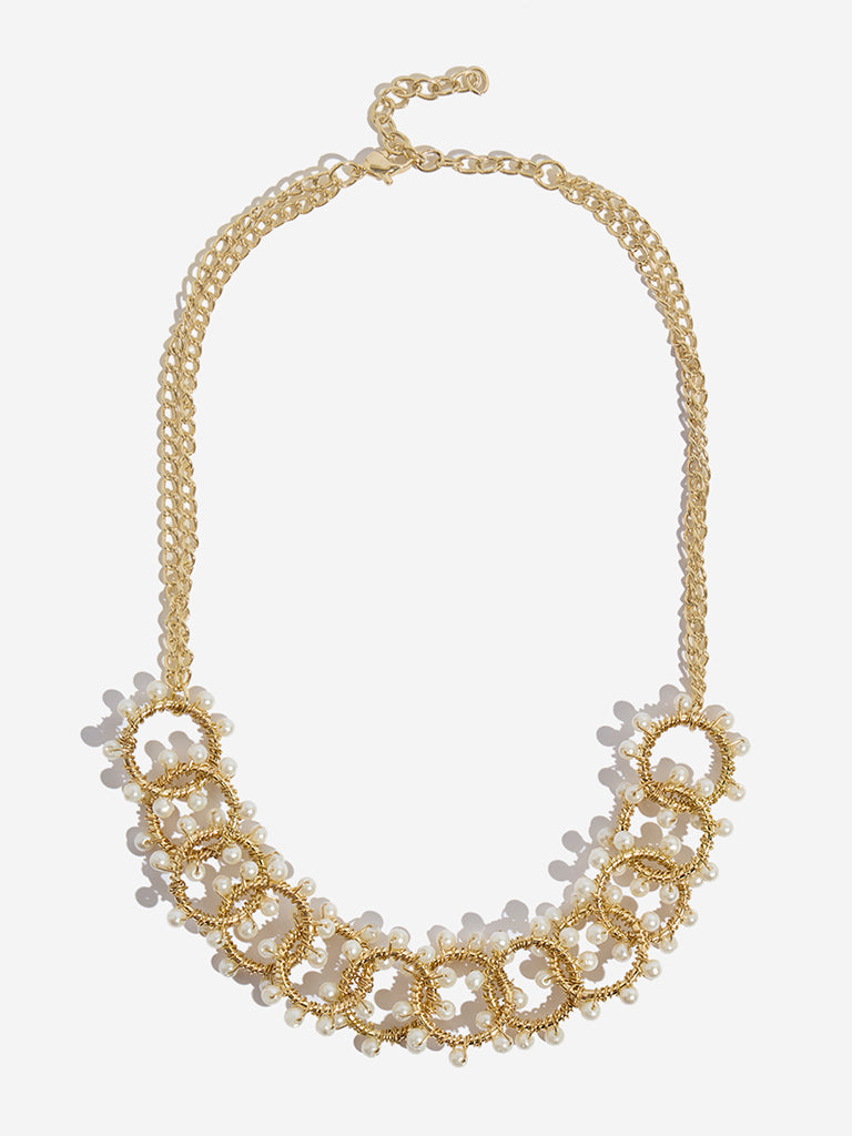 Westside Accessories Gold & White Pearl Linked Necklace