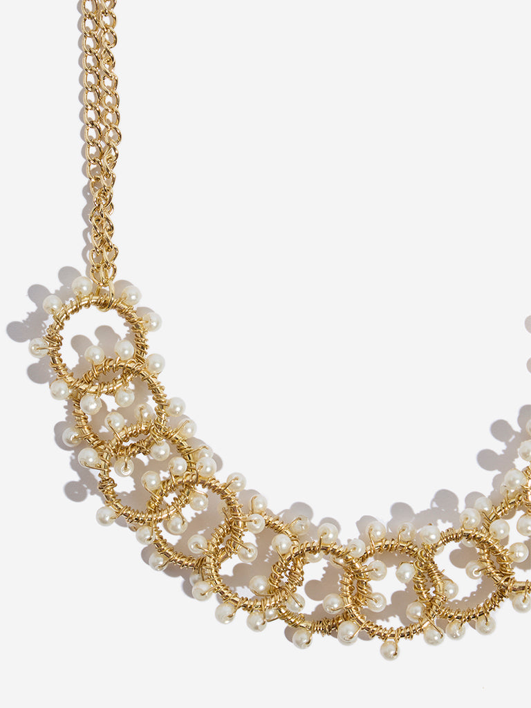 Westside Accessories Gold & White Pearl Linked Necklace