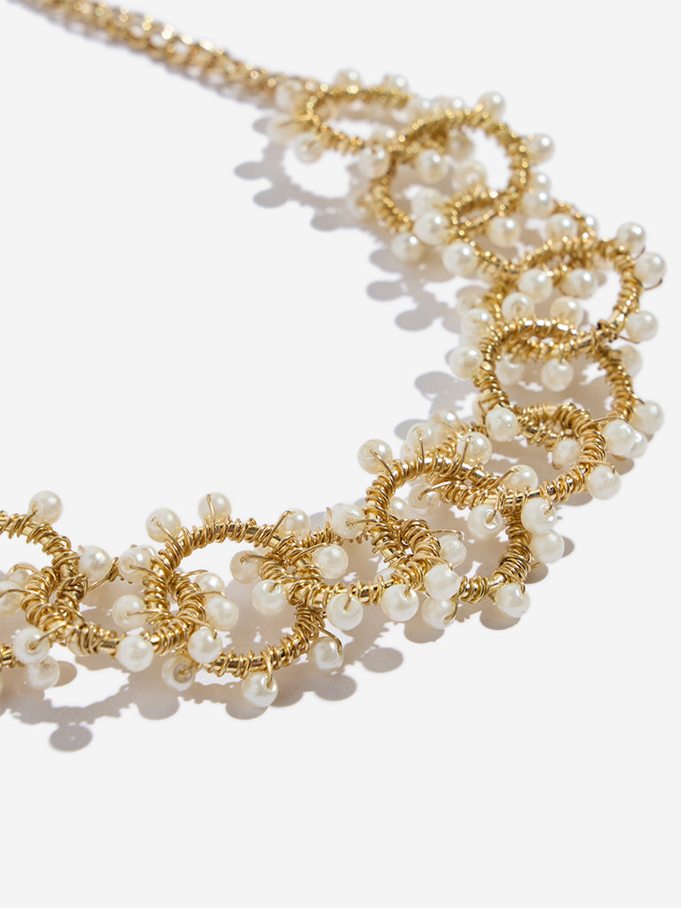 Westside Accessories Gold & White Pearl Linked Necklace