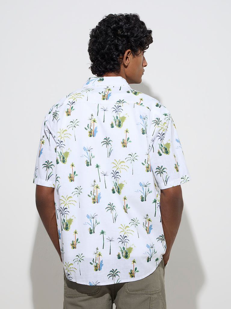 Westside WES Casuals Men's White Tropical Print Relaxed-Fit Cotton Shirt for Casual Wear Back View