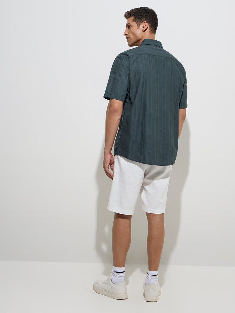 WES Casuals Dark Green Self Relaxed-Fit Cotton Shirt