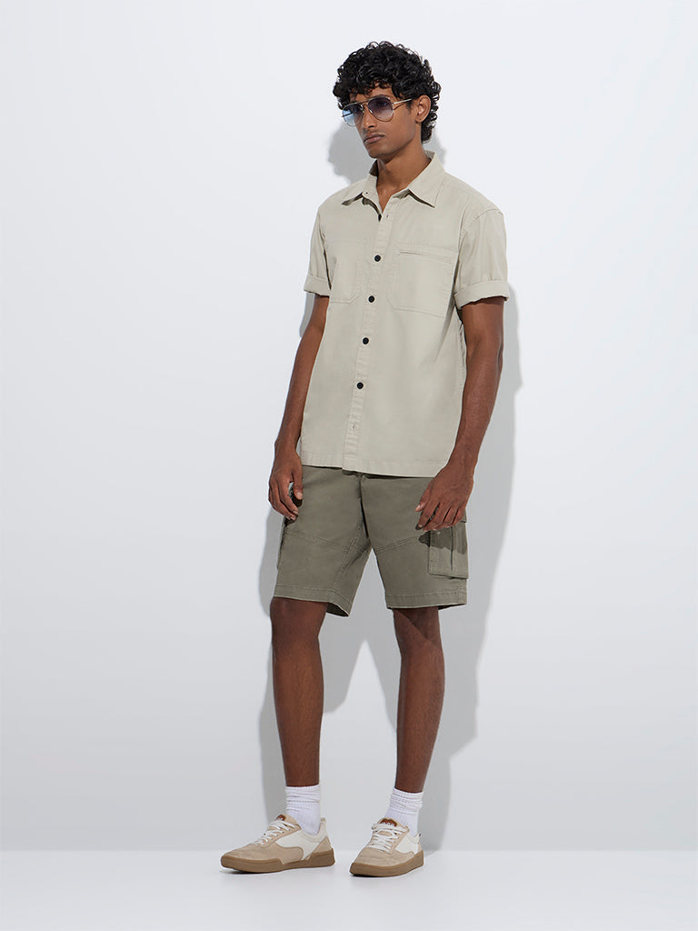 WES Casuals Beige Relaxed-Fit Cotton Shirt