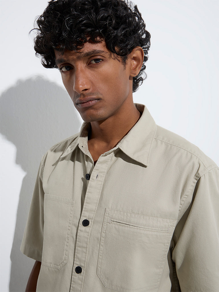 WES Casuals Beige Relaxed-Fit Cotton Shirt