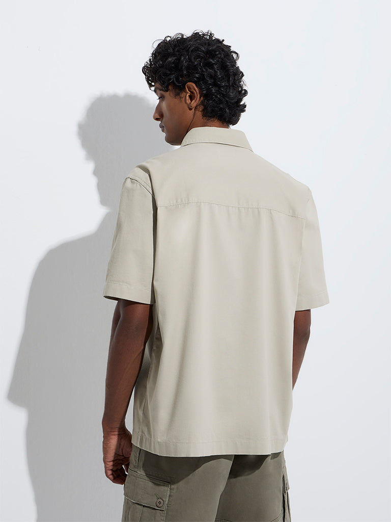 westisde WES Casuals Men's Beige Relaxed-Fit Cotton Shirt for Casual Wear Back View