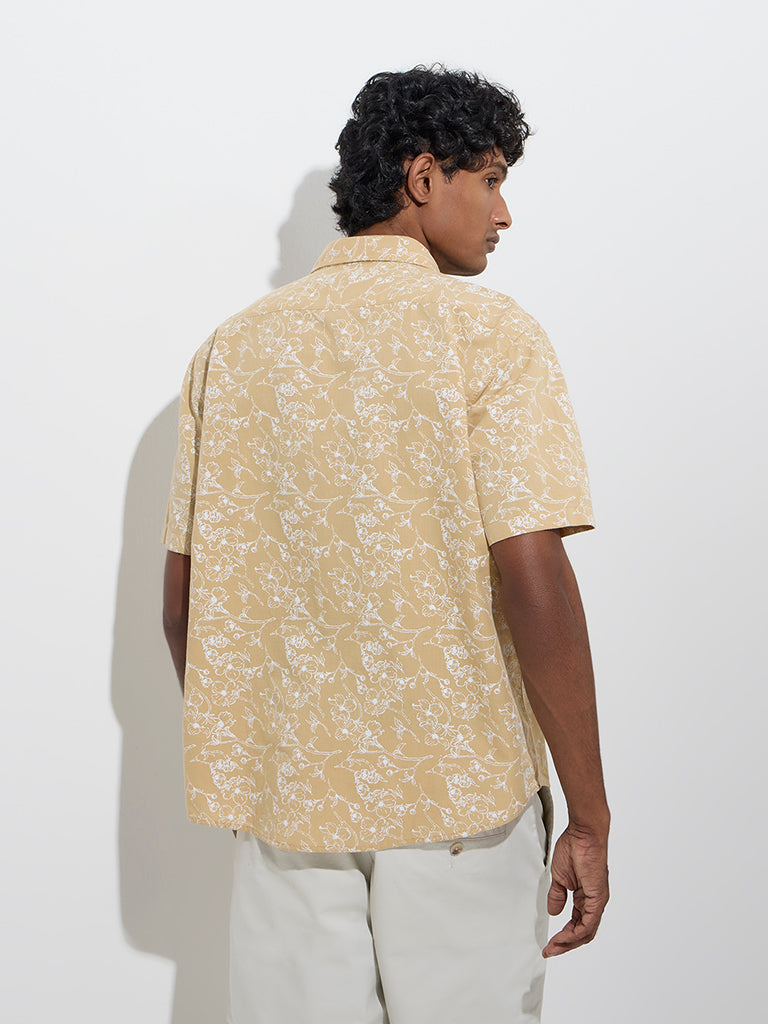 Westside WES Casuals Men's Mustard Floral Relaxed-Fit Cotton-Blend Shirt for Casual Wear Back View