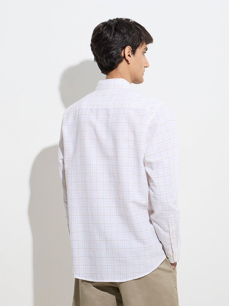 Westside WES Casuals Men's Off-White Relaxed-Fit Cotton-Blend Shirt for Casual Wear Back View