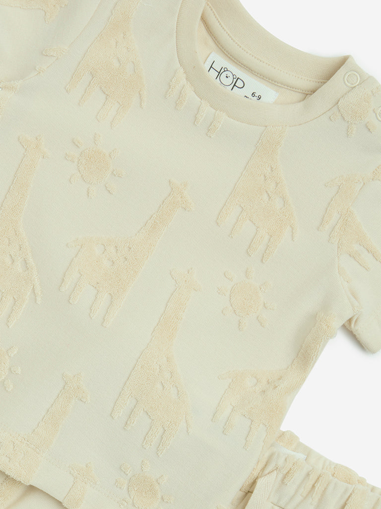 Westside HOP Baby Boys' Beige Animal Design Cotton T-Shirt and Shorts Set for Casual Wear Zoom View