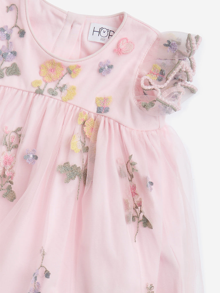 westisde HOP Baby Girls' Pink Floral Design A-Line Dress for Party Wear Zoom View