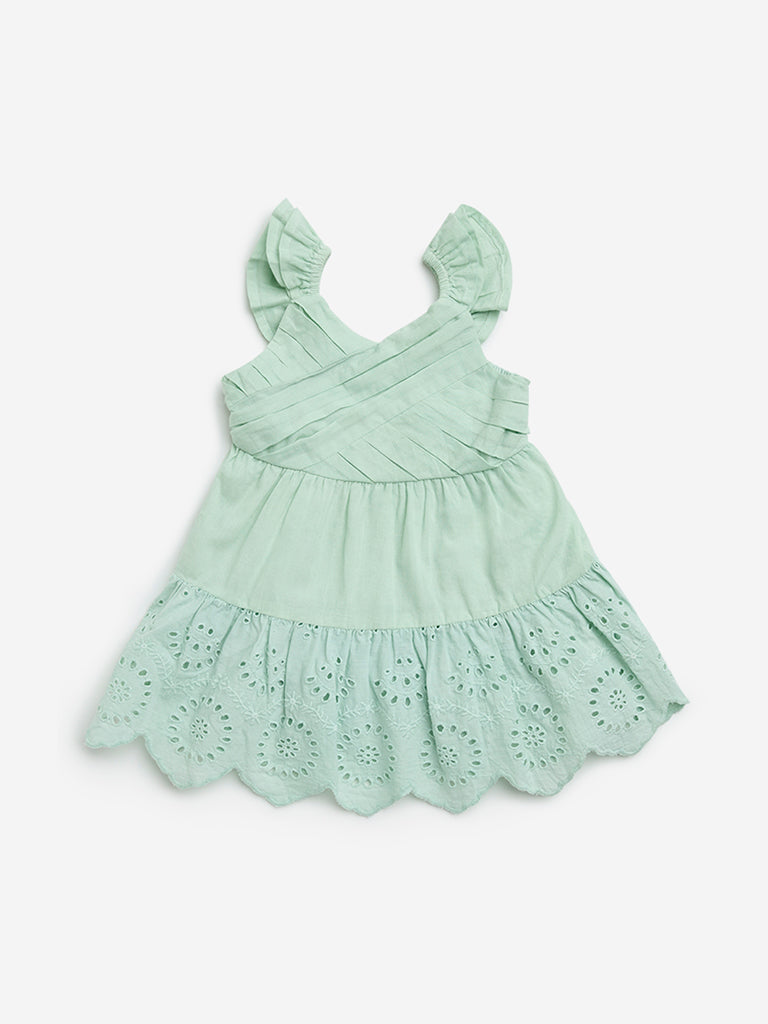 HOP Baby Sage Eyelet Embroidered Cotton A-Line Dress