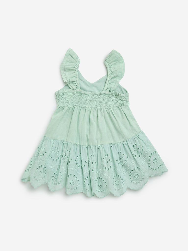 HOP Baby Sage Eyelet Embroidered Cotton A-Line Dress