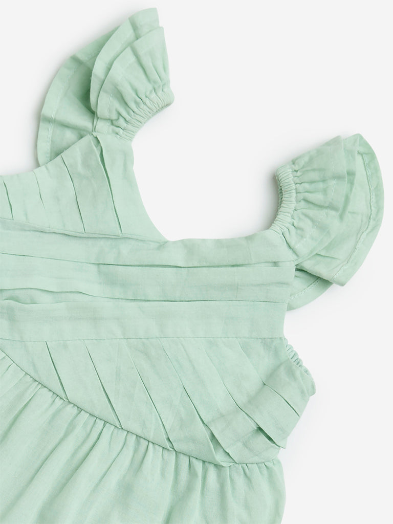 HOP Baby Sage Eyelet Embroidered Cotton A-Line Dress