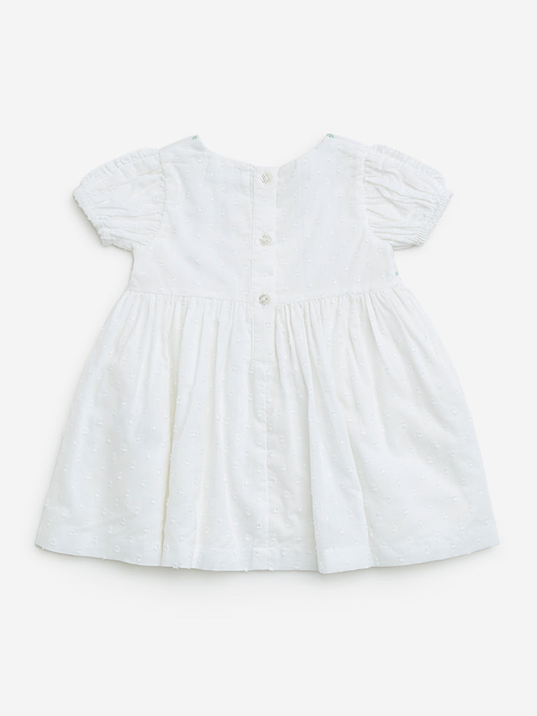 HOP Baby White Floral Embroidered Cotton A-Line Dress