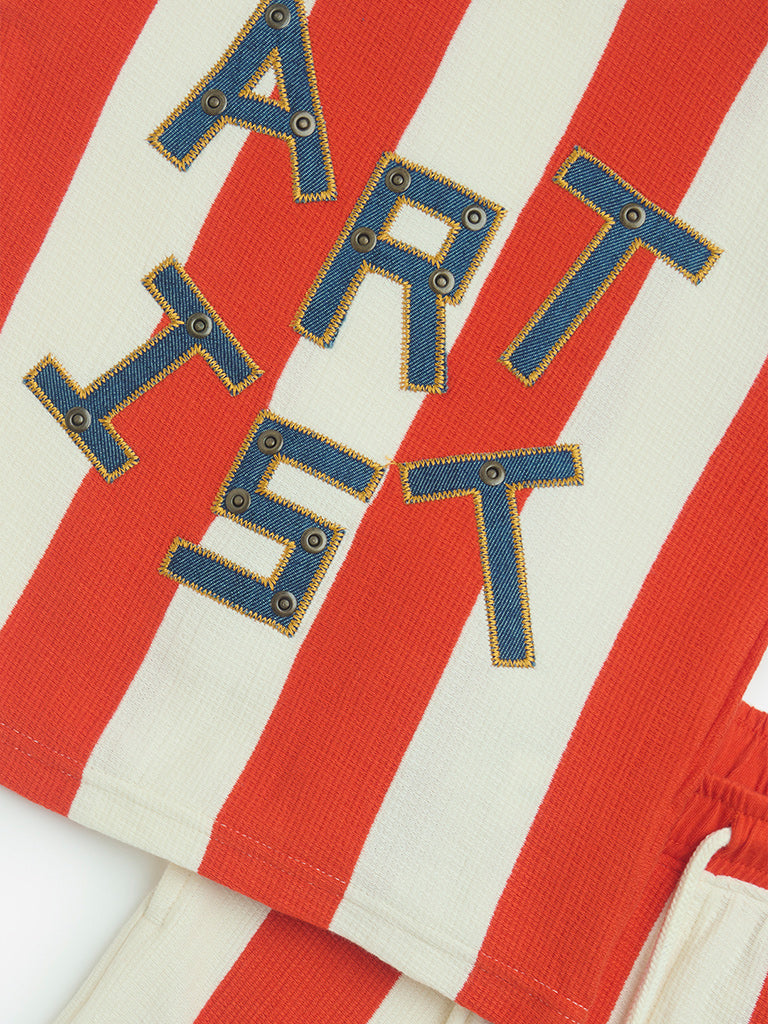 Westside HOP Boys' Kids Red Striped Cotton T-Shirt and Shorts Set for Casual Wear Zoom View