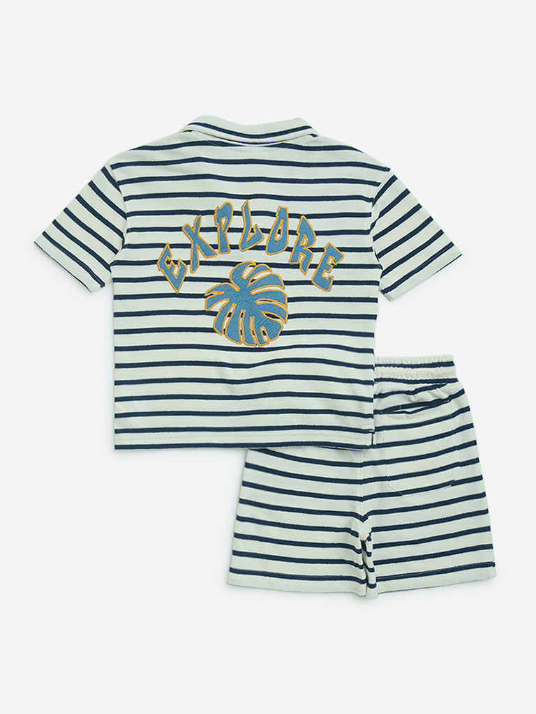 HOP Kids Navy Striped Cotton T-Shirt and Shorts Set