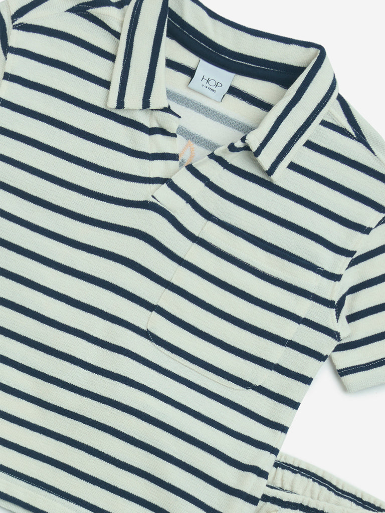 HOP Kids Navy Striped Cotton T-Shirt and Shorts Set