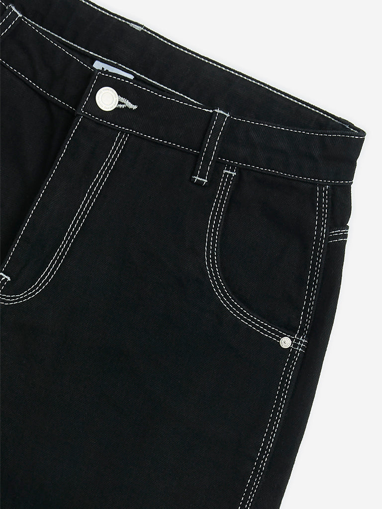 Westside Y&F Boys' Kids Black Mid-Rise Denim Shorts for Casual Wear Zoom View