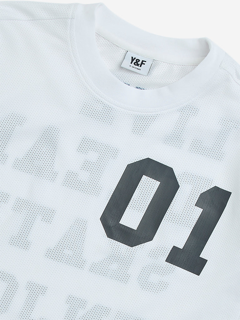 Y&F Kids White Text Printed T-Shirt