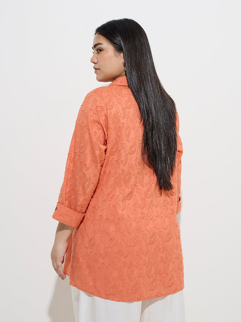 Westside Diza Women's Orange Paisley Embroidered Cotton Tunic for Work Wear Back View