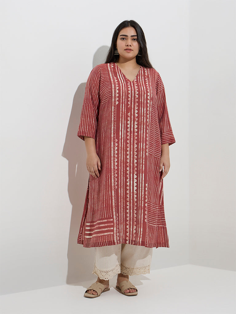 Diza Red Printed A-Line Kurta