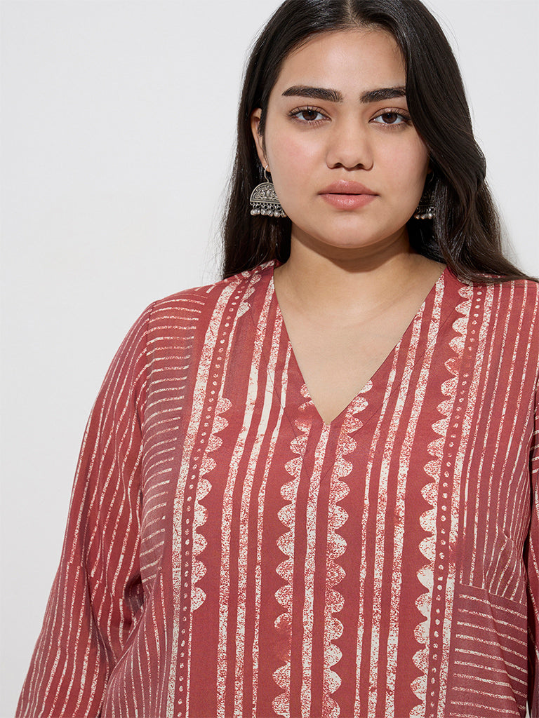 Diza Red Printed A-Line Kurta