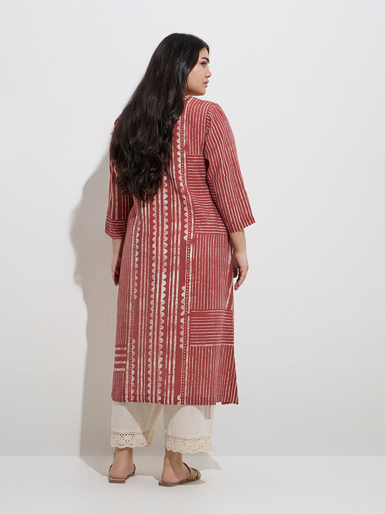 Diza Red Printed A-Line Kurta