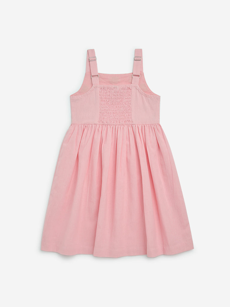Utsa Kids Pink Embroidered Cotton-Blend A-Line Dress - (2-8yrs)
