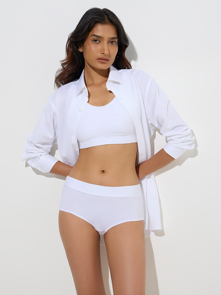 westisde Wunderlove Women's White One-Size Cotton-Blend Brief for Casual Wear Full Model View