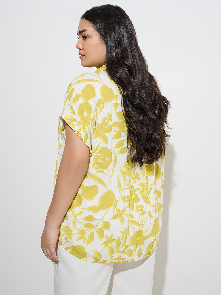Westside Gia Women's Lime Floral Design Textured Shirt for Casual Wear Back View