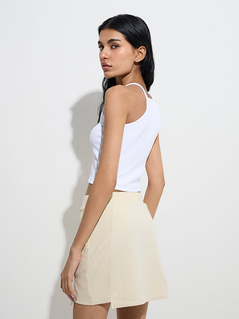 Westside Studiofit Women's White Textured Tank Top for Sports Wear Back View