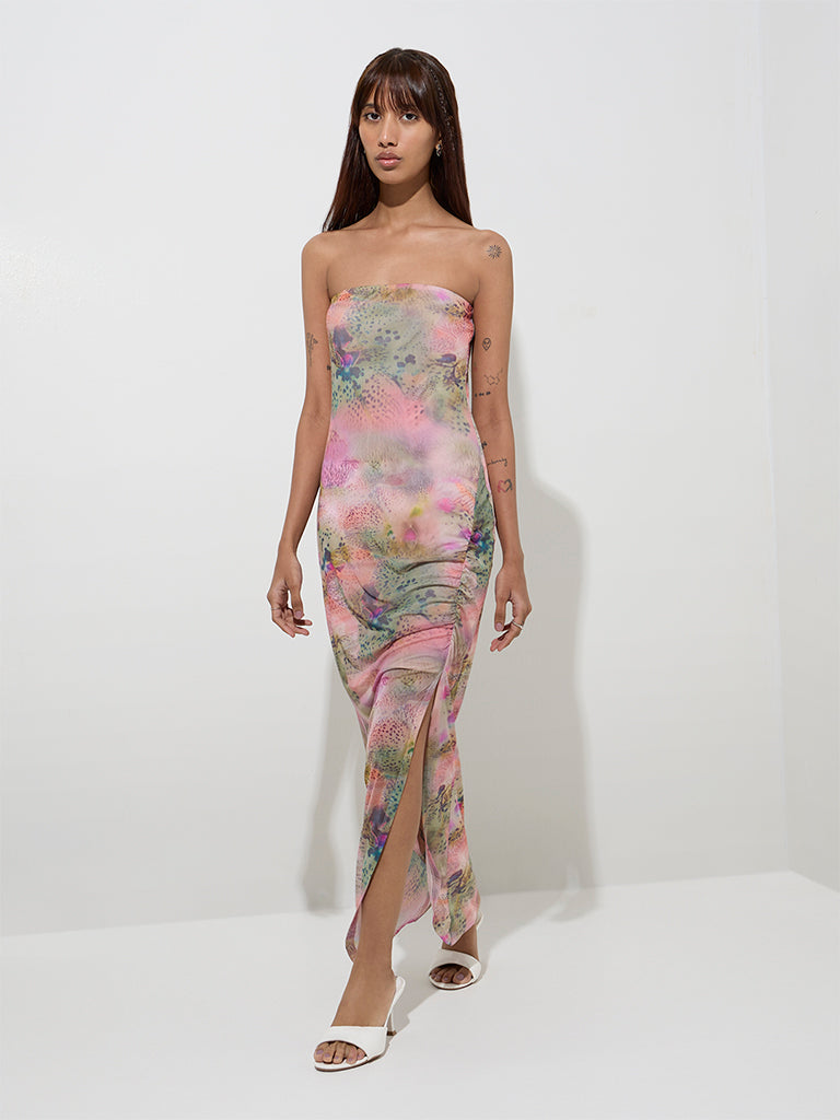 Nuon Multicolour Animal Design Mesh Bodycon Dress