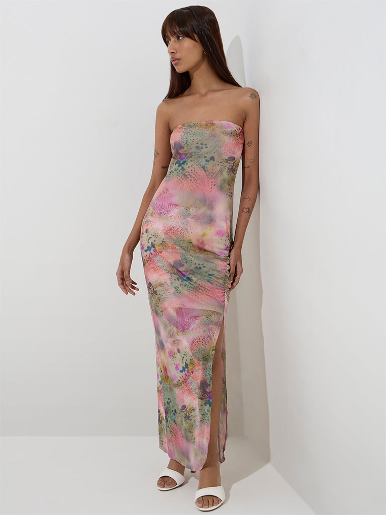 Nuon Multicolour Animal Design Mesh Bodycon Dress