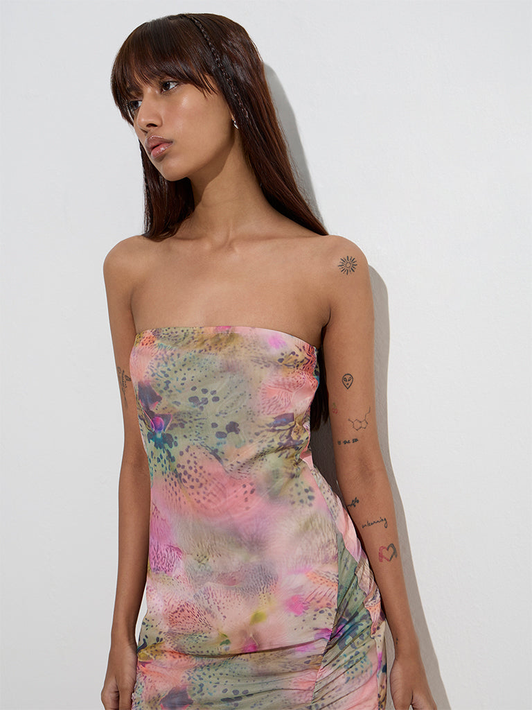 Nuon Multicolour Animal Design Mesh Bodycon Dress