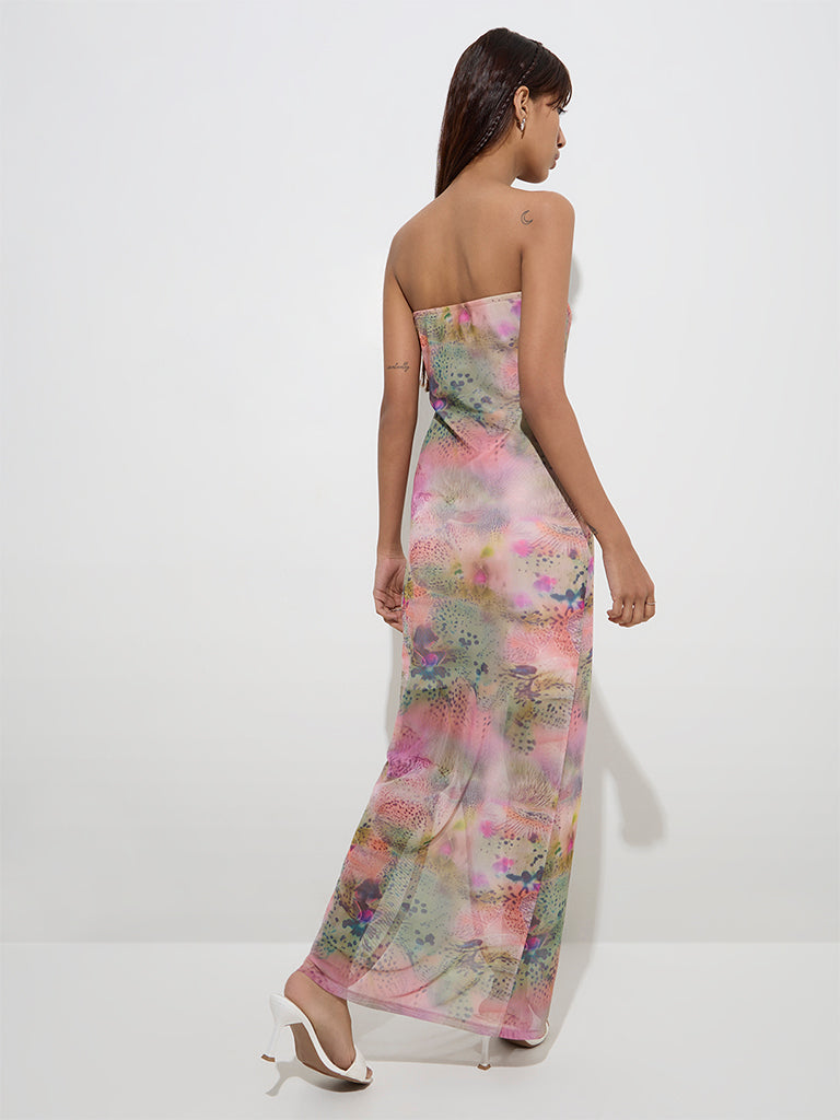 Nuon Multicolour Animal Design Mesh Bodycon Dress