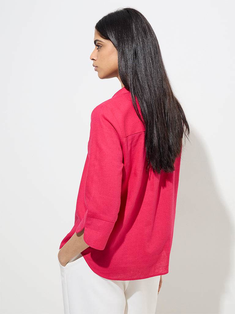 Westside Wardrobe Women's Fuchsia Solid Shirt for Work Wear Back View