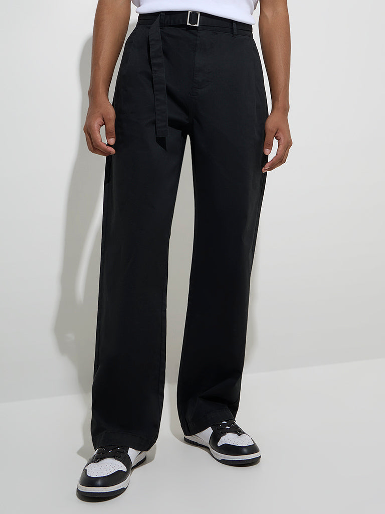 Nuon Black Relaxed-Fit Cotton-Blend Chinos with Belt