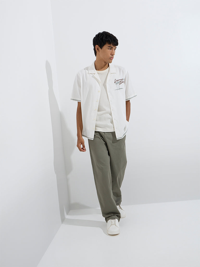 Nuon Light Olive Relaxed-Fit Cotton-Blend Chinos with Belt