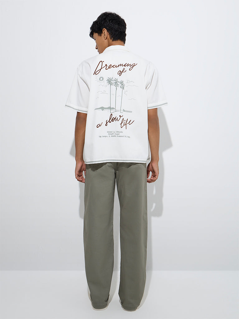 Nuon Light Olive Relaxed-Fit Cotton-Blend Chinos with Belt