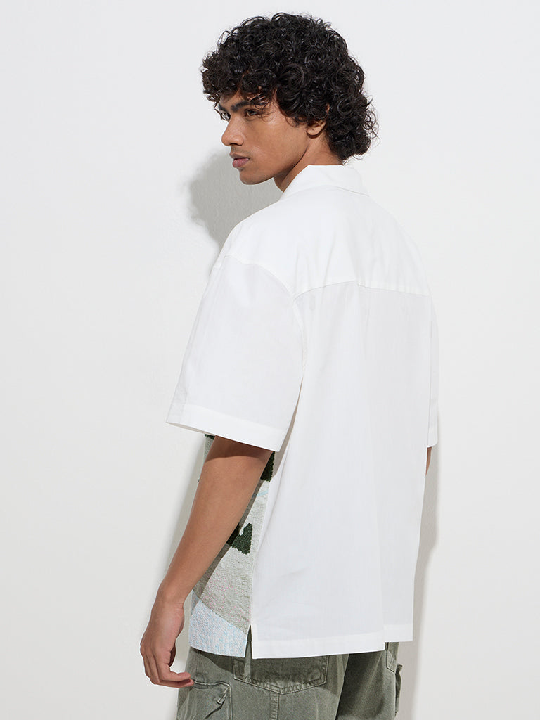 Westside Nuon Men's White Nature-Inspired Relaxed-Fit Cotton Shirt for Casual Wear Back View