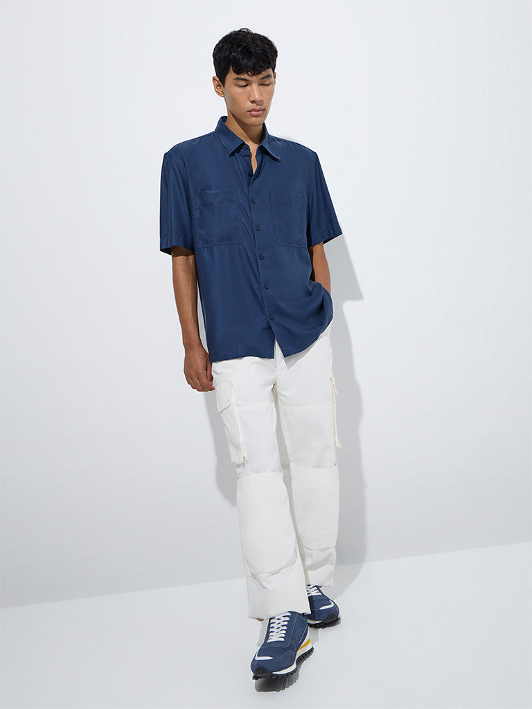 Nuon Indigo Solid Relaxed-Fit Cotton Shirt