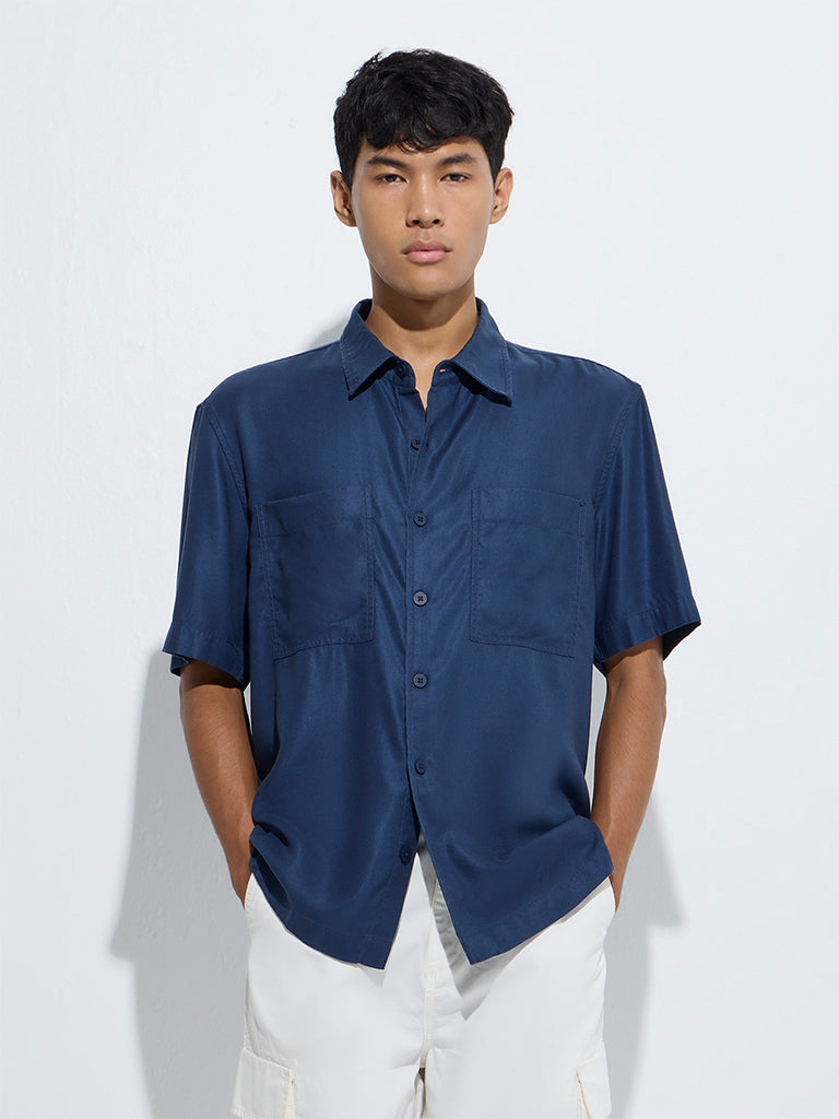 Nuon Indigo Solid Relaxed-Fit Cotton Shirt