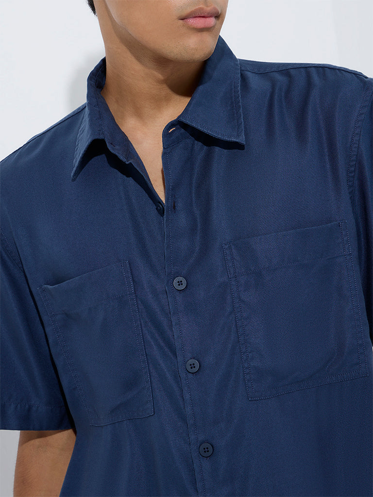 Nuon Indigo Solid Relaxed-Fit Cotton Shirt