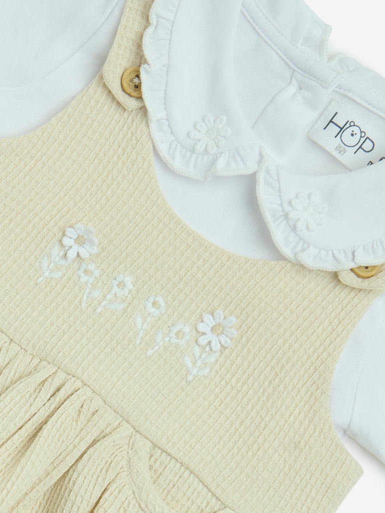 Westside HOP Baby Girls' Beige Textured Cotton Pinafore and T-Shirt Set for Casual Wear Zoom View