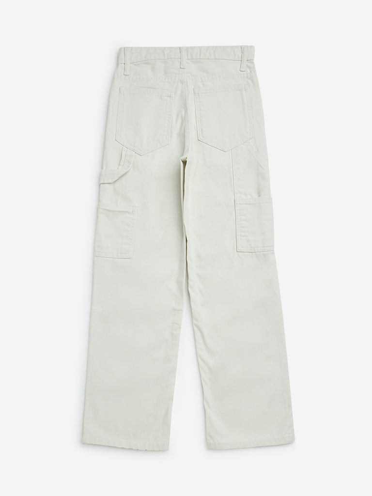 Y&F Kids White Straight-Fit Mid-Rise Jeans