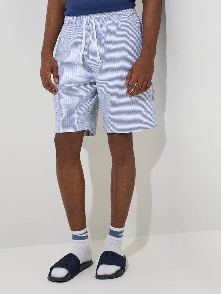 WES Lounge Blue Relaxed-Fit Mid-Rise Cotton-Blend Shorts