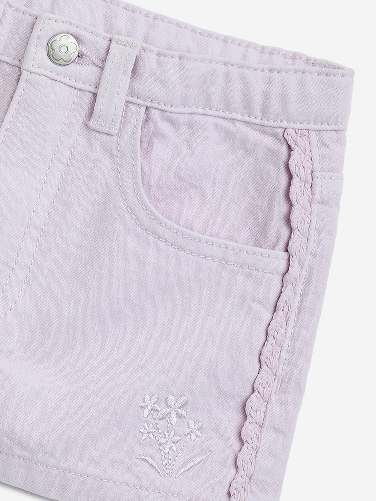 westisde HOP Girls' Kids Lilac High-Rise Denim Shorts for Casual Wear Zoom View