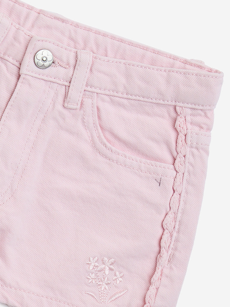 HOP Kids Pink High-Rise Denim Shorts