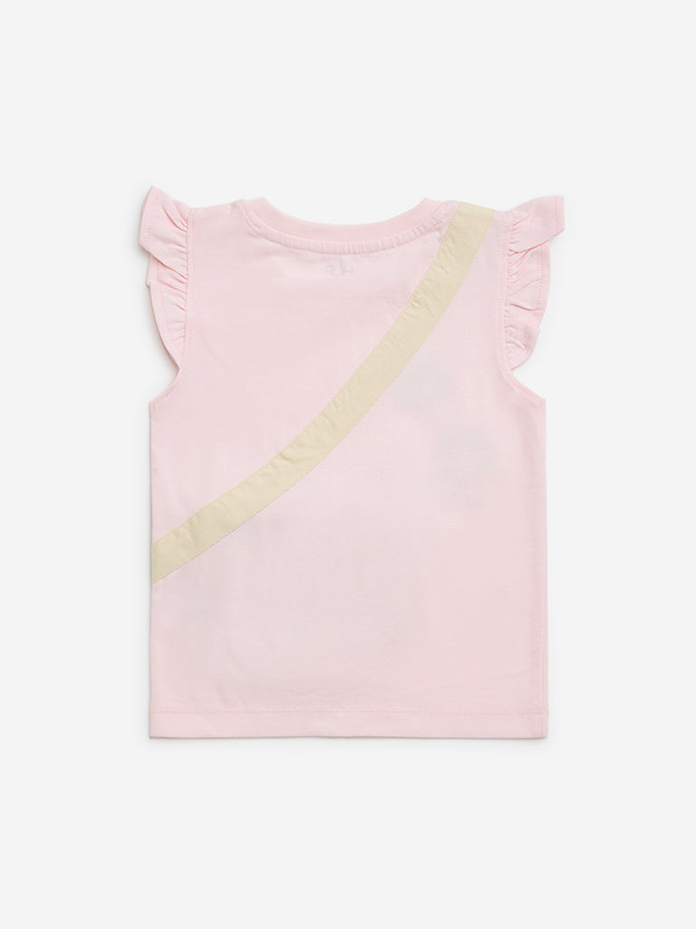 HOP Kids Pink Sequin Embellished Cotton T-Shirt